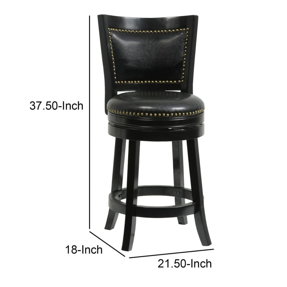 Nailhead Trim Round Leatherette Counter Stool with Flared Legs Black By Casagear Home BM61372