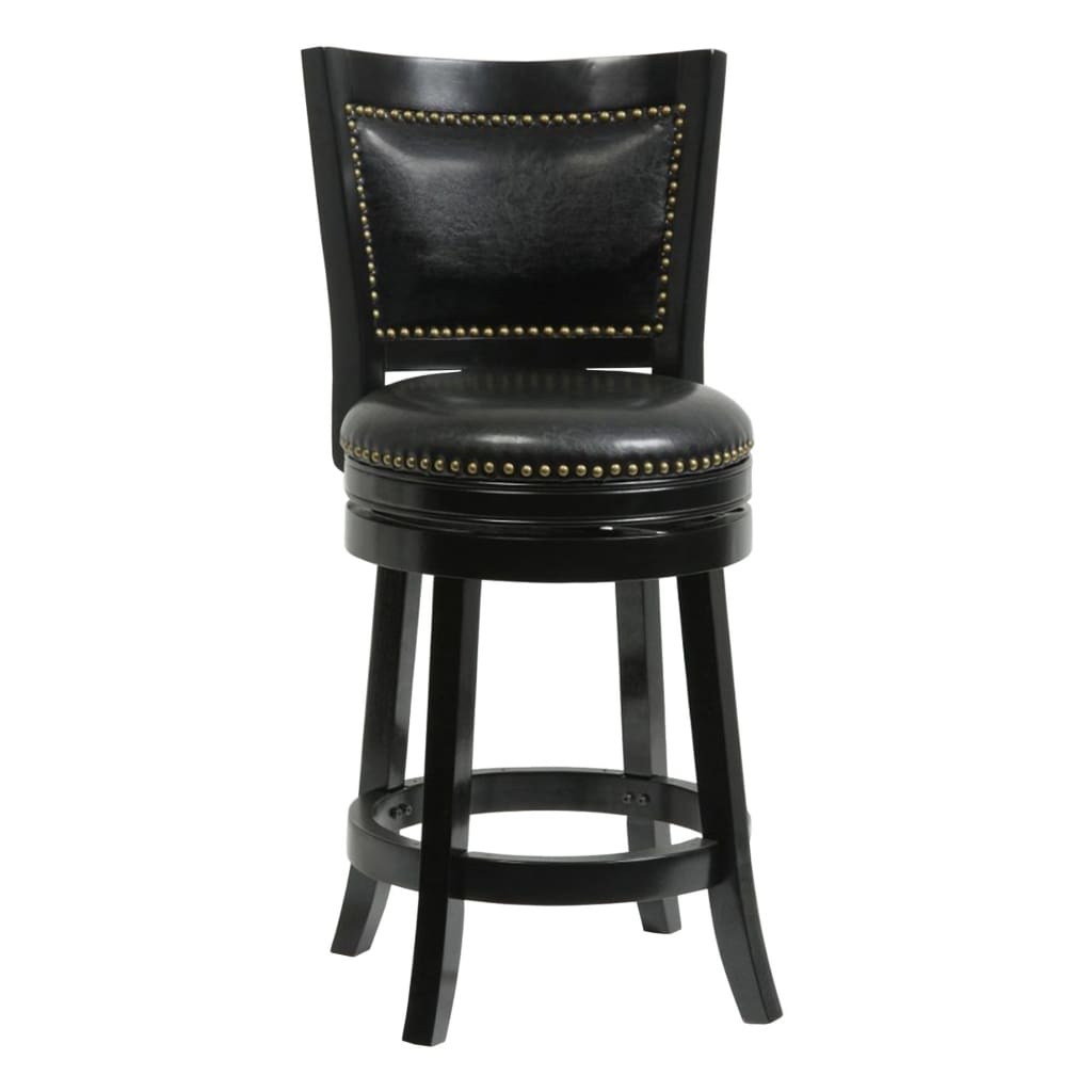 Nailhead Trim Round Leatherette Counter Stool with Flared Legs, Black By Casagear Home