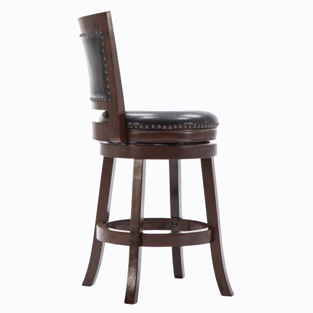 Nailhead Round Leatherette Counter Stool with Flared Leg Brown and Black By Casagear Home BM61374