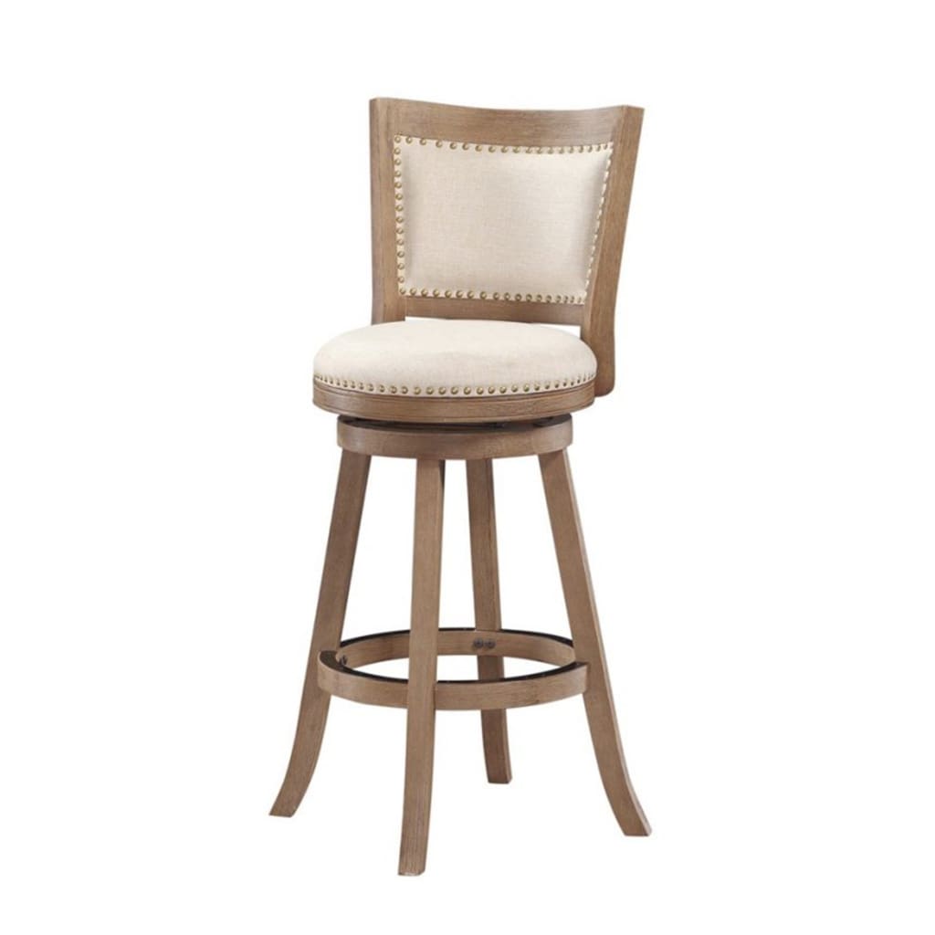 Nailhead Trim Round Barstool with Padded seat and Back Brown and Beige By Casagear Home BM61379