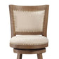 Nailhead Trim Round Barstool with Padded seat and Back Brown and Beige By Casagear Home BM61379