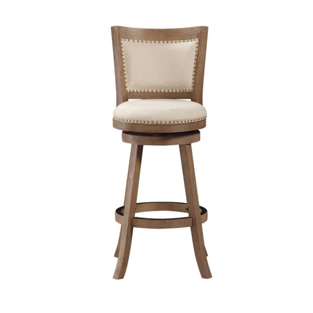 Nailhead Trim Round Barstool with Padded seat and Back, Brown and Beige By Casagear Home