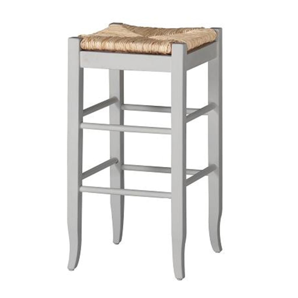 Square Wooden Frame Barstool with Hand Woven Rush, White and Brown By Casagear Home