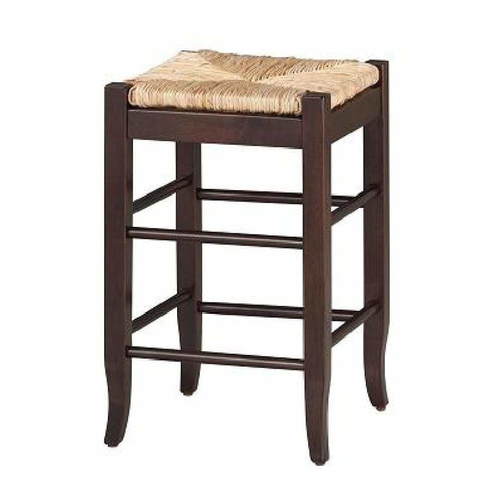Rush Woven Wooden Frame Counter Stool with Saber Legs Beige and Dark Brown by Casagear Home BM61435
