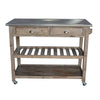 2 Drawers Wooden Frame Kitchen Cart with Metal Top and Casters Brown and Gray By The Urban Port BM61463