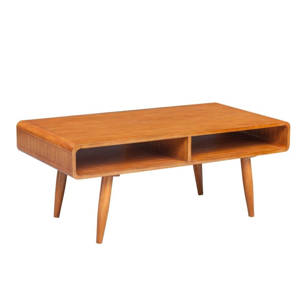 Rectangular Wooden Frame Coffee Table with 2 Open Shelves Brown By The Urban Port BM61476