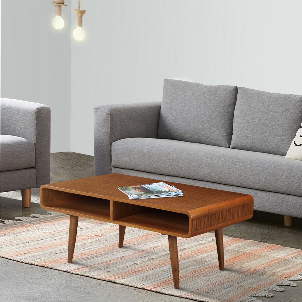Rectangular Wooden Frame Coffee Table with 2 Open Shelves Brown By The Urban Port BM61476