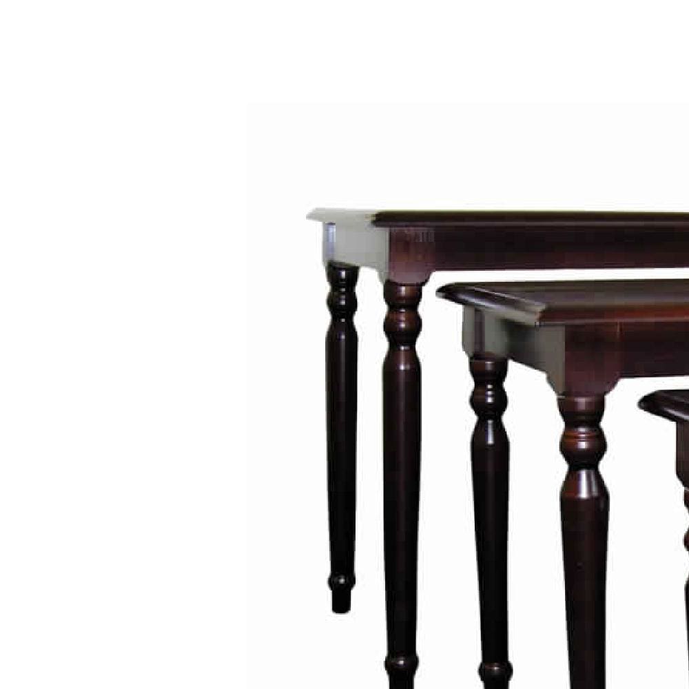 3 Piece Wooden Nesting Table with Turned Legs in Cherry Brown by Casagear Home BM95312