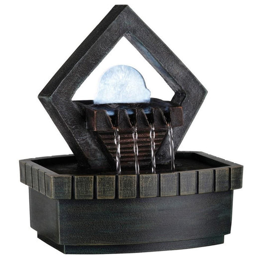 Geometric Polyresin Frame Fountain with Crystal Like Plastic Ball, Brown By Casagear Home