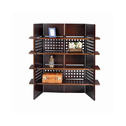 4 Shelf Wooden Bookcase Room Divider with Cutout Design, Brown by Casagear Home
