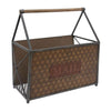 Wood and Metal Frame Basket with Handle and Typography Brown and Gray C554-FHB002