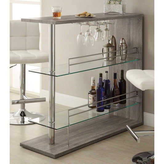 Bar Table | Rectangular | Gray | 2 Shelves | Wine Holder