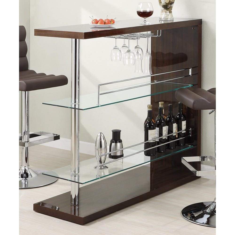 Modish Rectangular Bar Unit with 2 Shelves and Wine Holder, Brown