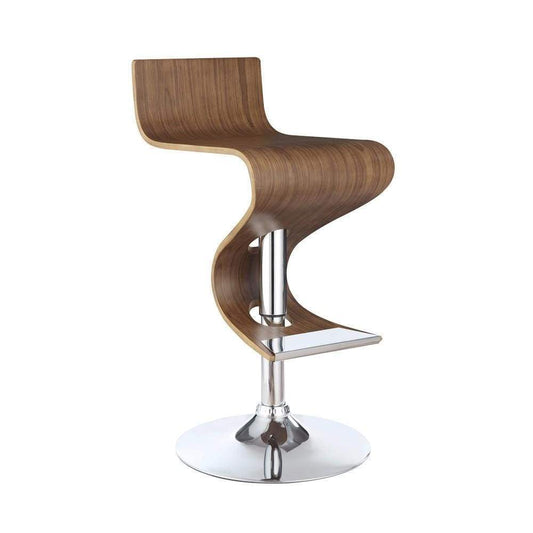 Modern Adjustable Bar Stool With Chrome Base, Brown And Silver By Coaster