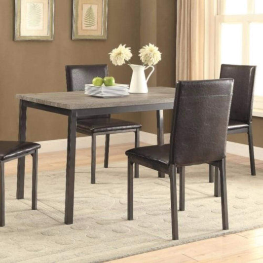 Contemporary Metal Dining Table With Wooden Top, Gray & Black By Coaster