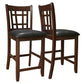 Lattice Back 24" Wooden Counter Height Chair with Leatherette Seat, Set of 2, Brown and Black