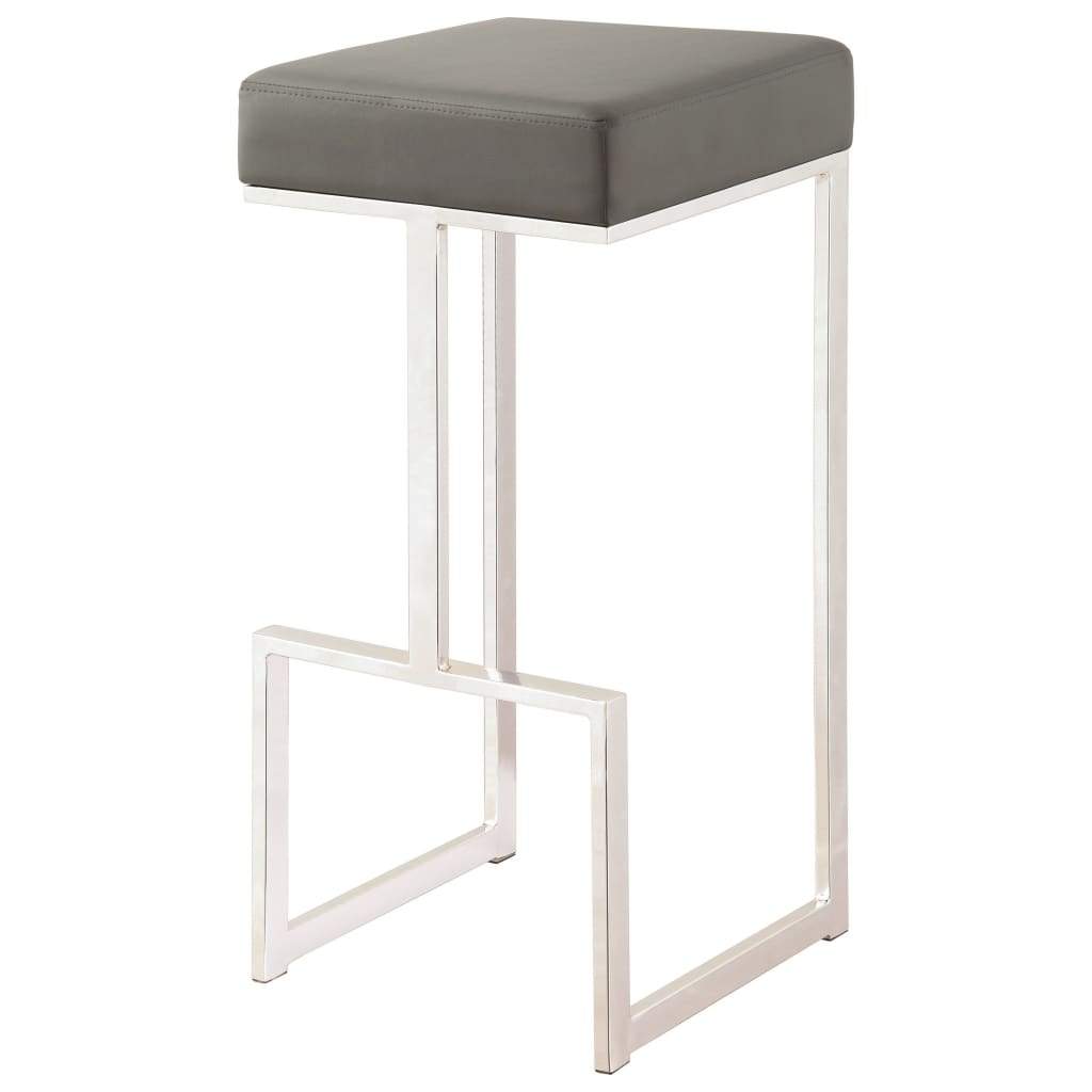 Bar Stool with Upholstered Gray Seat with Chrome Base