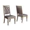 Wooden Dining Side Arm Chair With Tufted Back, Gray & Silver, Set of 2