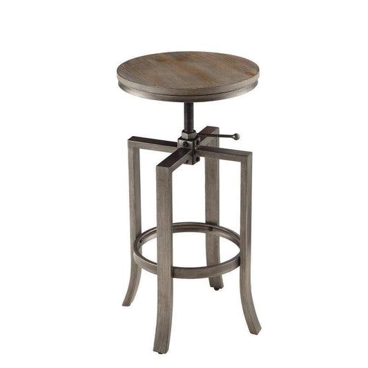 Round Chic Industrial Rustic Adjustable Swivel Bar Stool, Brown ,Set of 2