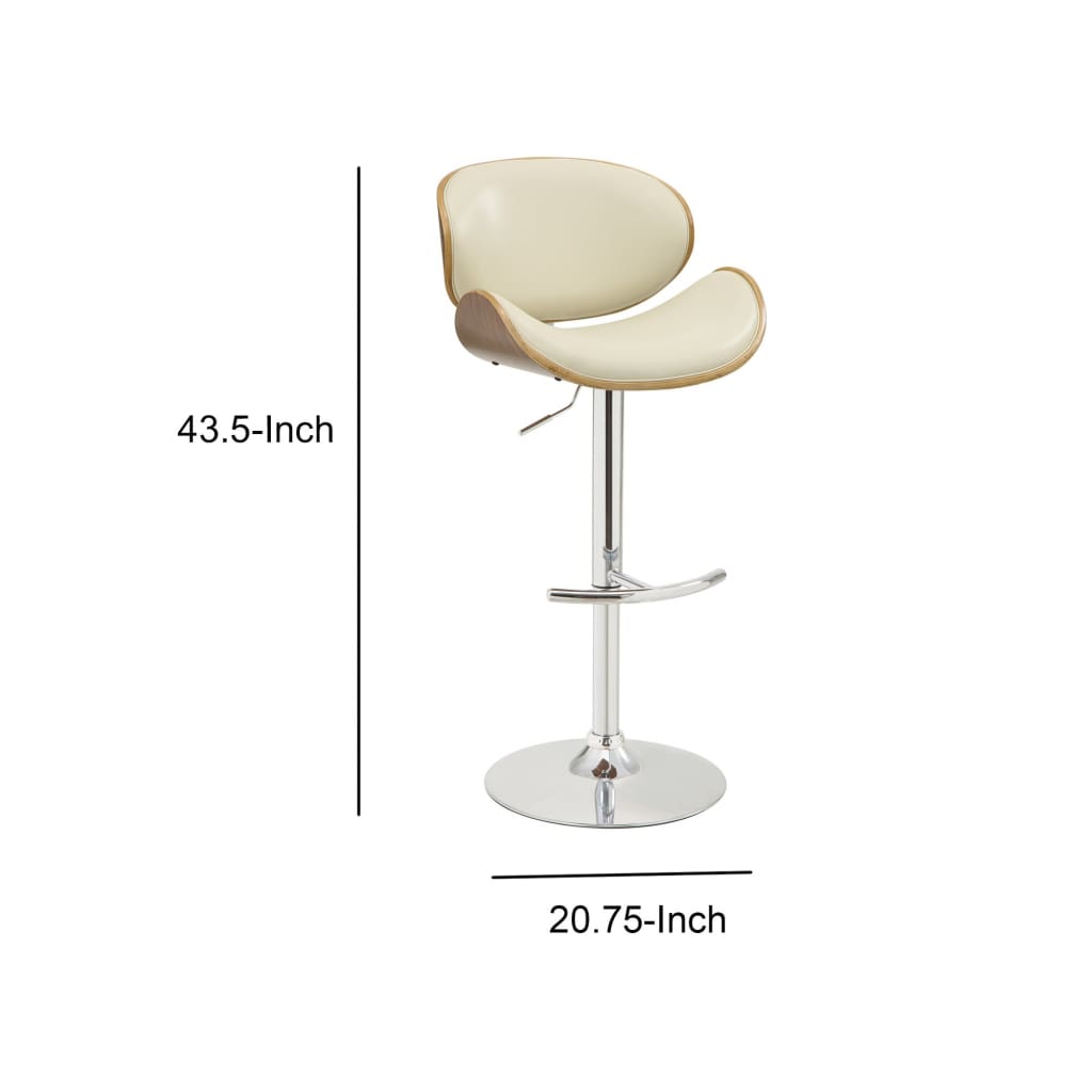 Mid-Century Small-Back Adjustable Bar Height Stool Cream & Walnut-Coaster CCA-130505