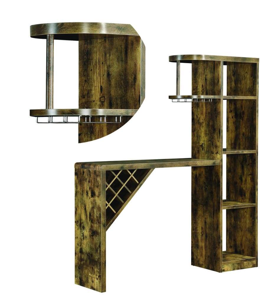 Wooden Bar Unit With Open Compartments and Diagonal Wine Section Brown - 182127 CCA-182127