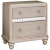 Mirror Trim Accented Nightstand with Two Drawers and Turned Legs, Silver