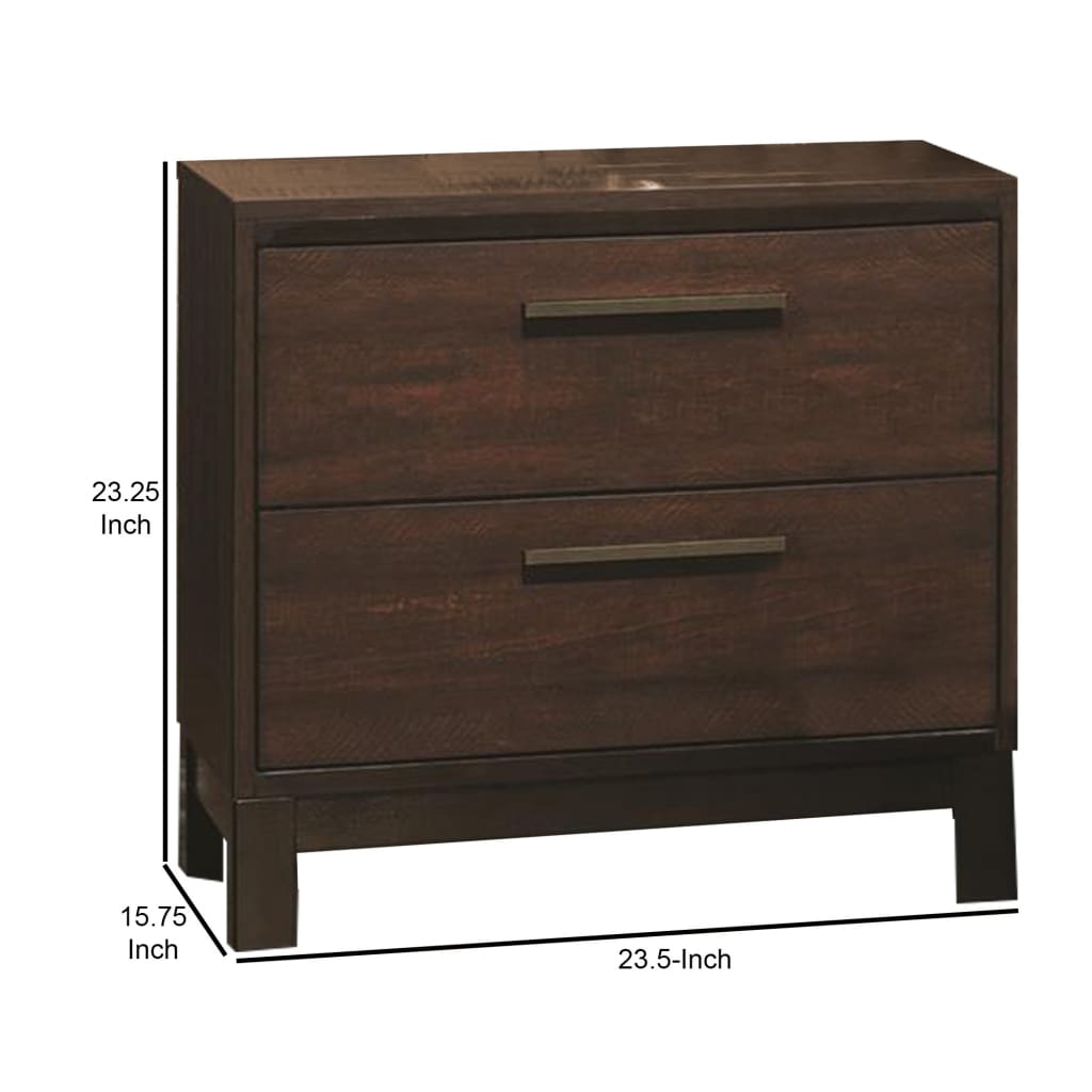 Wooden Nightstand with Two Drawers and Metal Bar Handles Brown CCA-204352