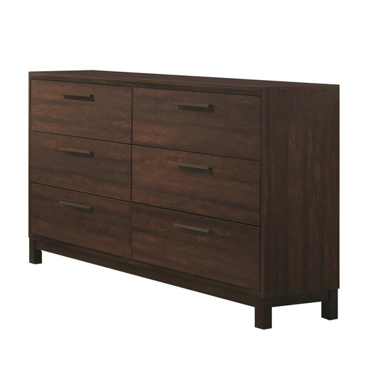 Wooden Dresser with Six Drawers and Metal Bar Handles, Dark Brown By Casagear Home