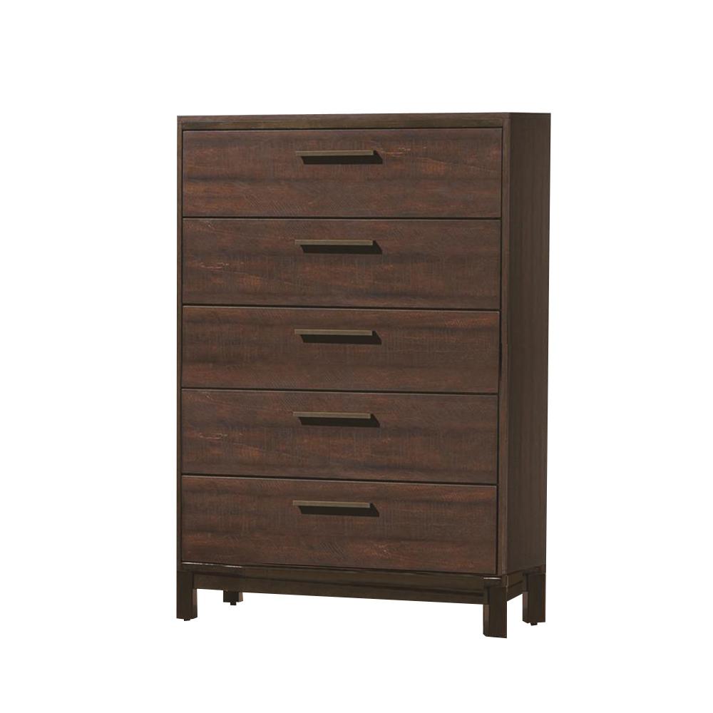 Wooden Chest with Five Drawers and Block Legs Support Dark Brown CCA-204355
