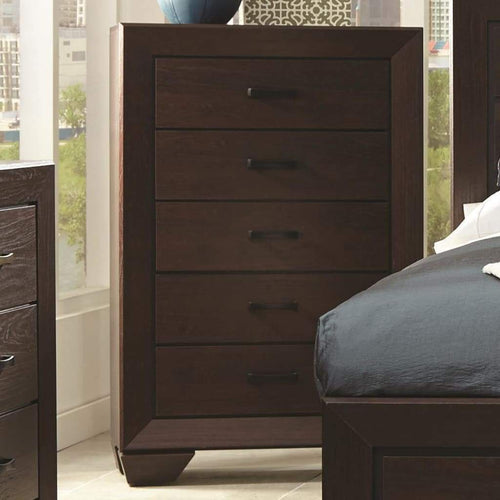 Tall Dresser Chest | 5 Drawer | Transitional Wood | Dark Cocoa Brown