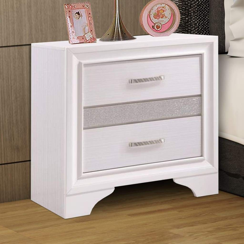 Wooden Nightstand with Hidden Jewelry Tray, White