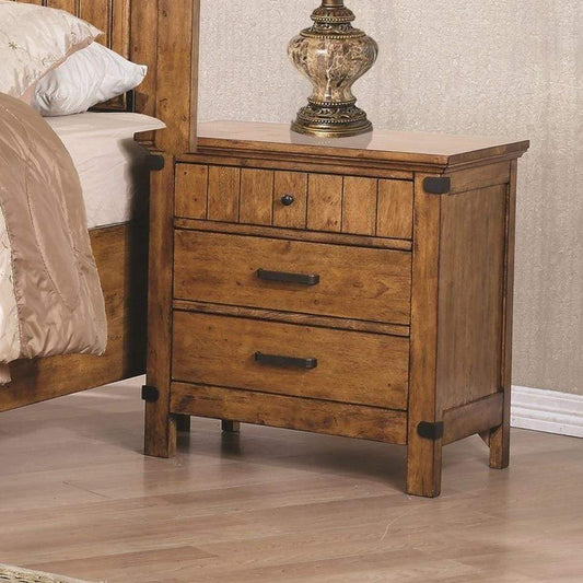 Wooden Nightstand with 3 Drawers, Warm Honey Brown