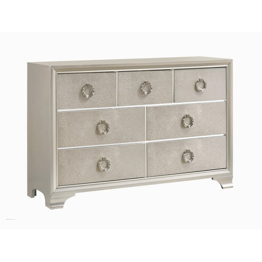 Seven Drawers Wooden Dresser with Oversized Ring Handles, Silver By Casagear Home
