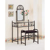 Casual 2 Piece Metal Vanity Set With Stool with Fabric Seat, Black