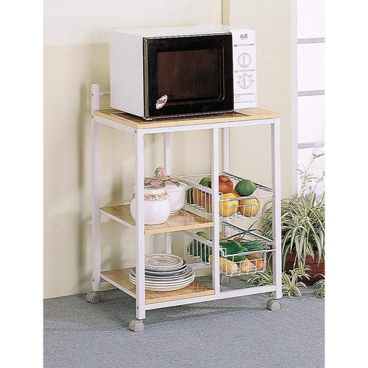 Kitchen Cart with 3 Shelves & 2 Storage Compartments, Brown And White