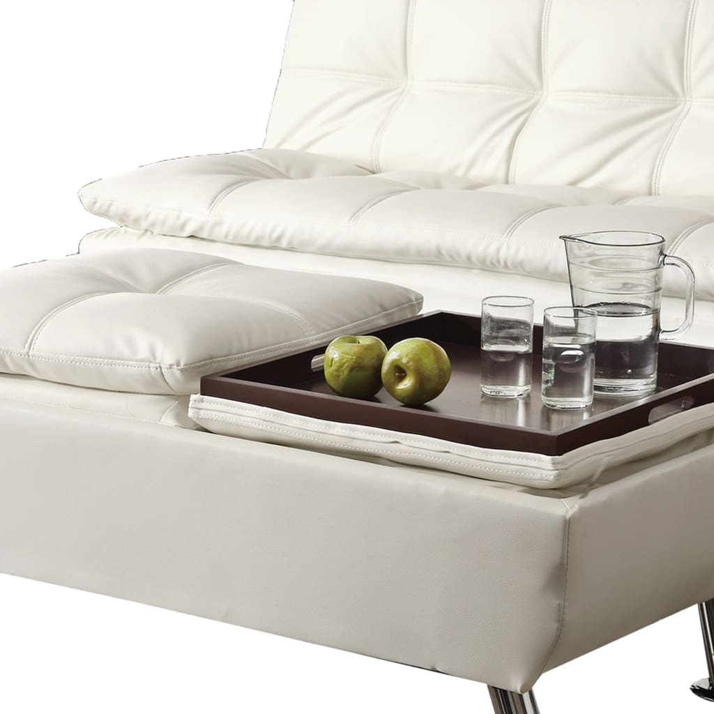 Faux Leather Ottoman with Reversible Tray Tops White CCA-300293