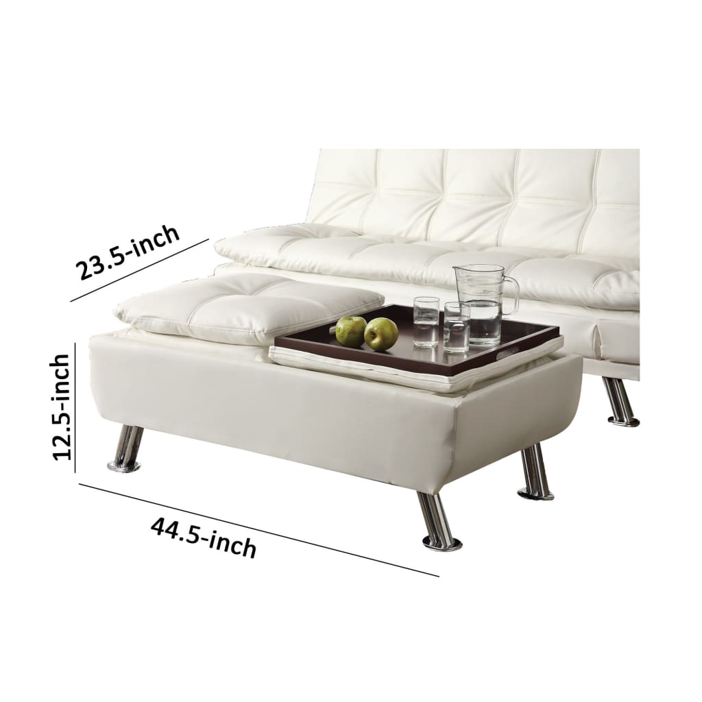 Faux Leather Ottoman with Reversible Tray Tops White CCA-300293