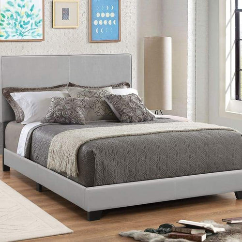 Platform Bed | Queen Size | Gray Leather Upholstery