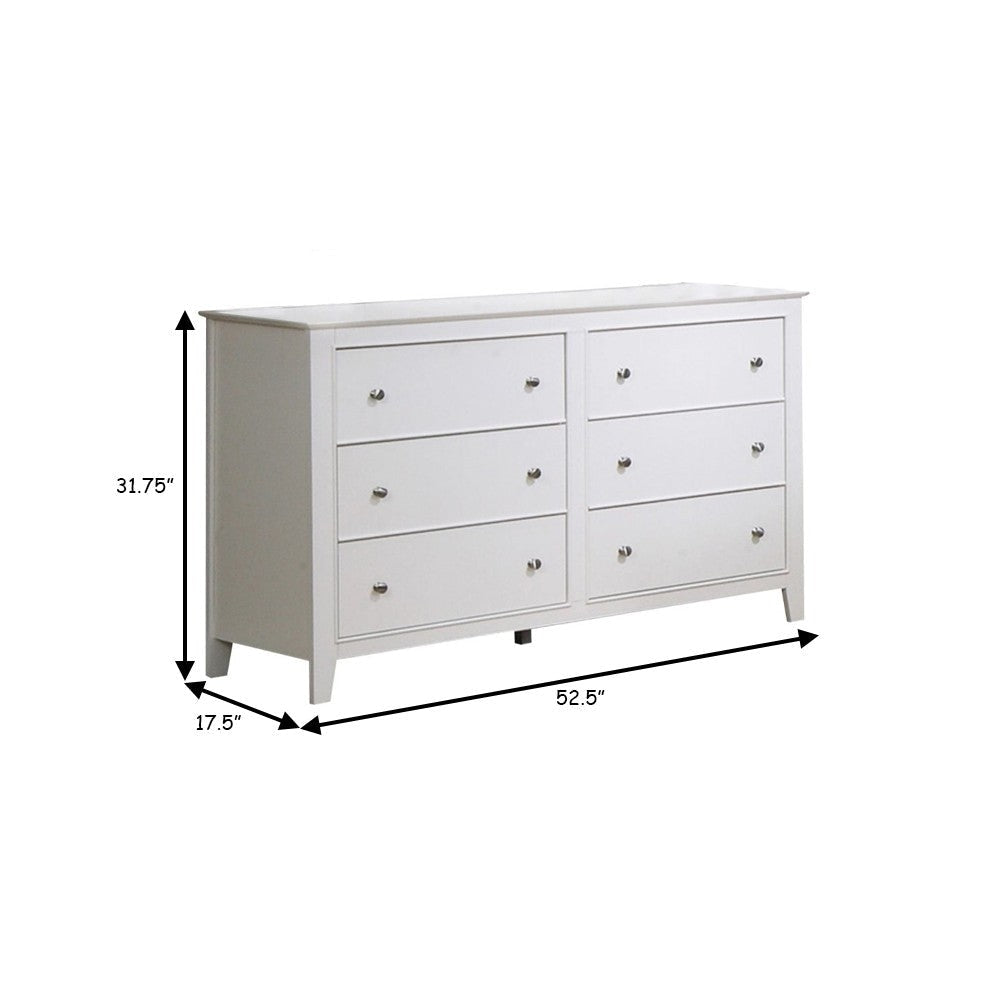 53 Inch Wood Dresser 6 Drawers Metal Knobs White By Casagear Home CCA-400233