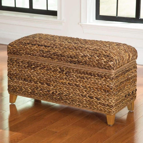 Storage Trunk | Modern Woven Abaca | Rustic Brown Wood