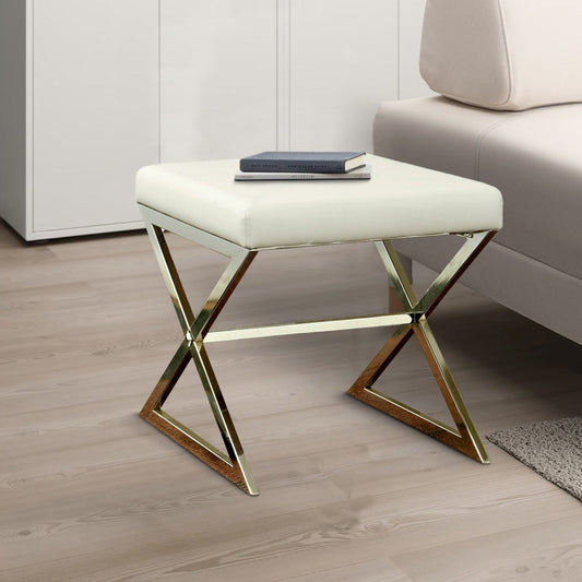 Contemporary Upholstered Stool Metal Base, White