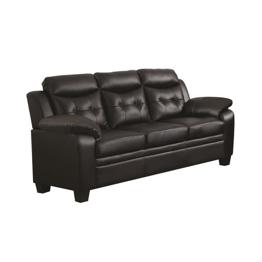 Contemporary Faux Leather & Wood Sofa With Padded Armrests, Rich Black By Casagear Home