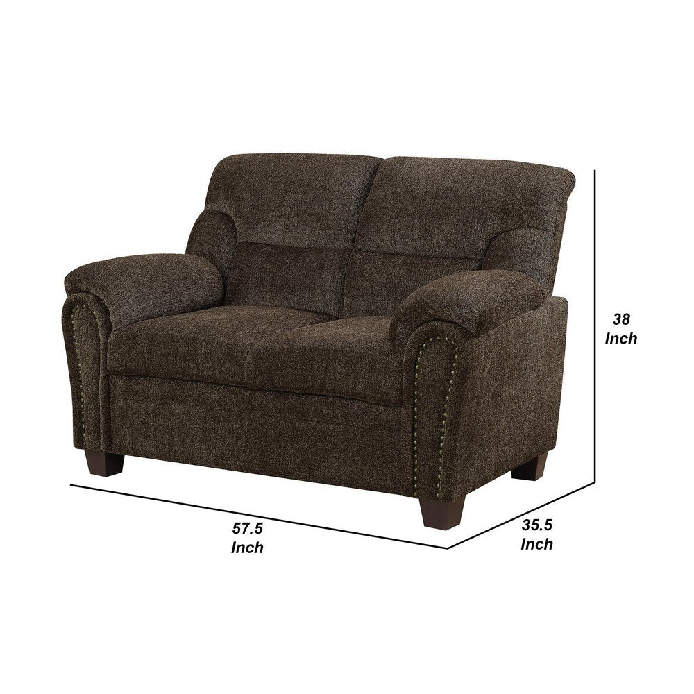 Transitional Chenille Fabric & Wood Loveseat With Cushioned Armrests Brown By Casagear Home CCA-506572