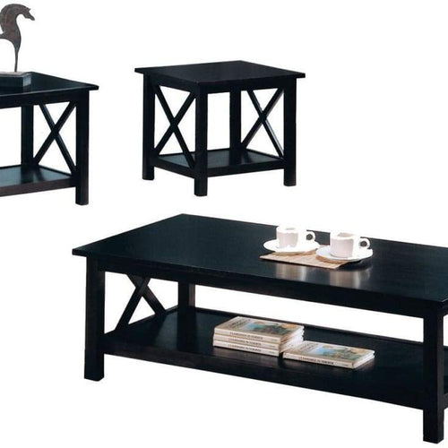 Table Set | 3 Piece | X Side Design | Dark Brown Finish