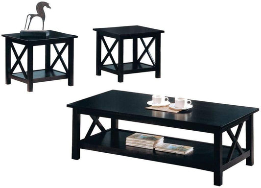 Wooden Table Set With X Design On Sides, Pack Of Three, Dark Brown - 5909