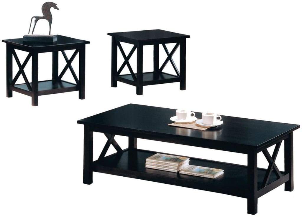 Table Set | 3 Piece | X Side Design | Dark Brown Finish