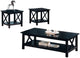 Table Set | 3 Piece | X Side Design | Dark Brown Finish