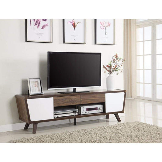 Glittering Two-Tone Mid-Century Modern TV Stand, White and Brown