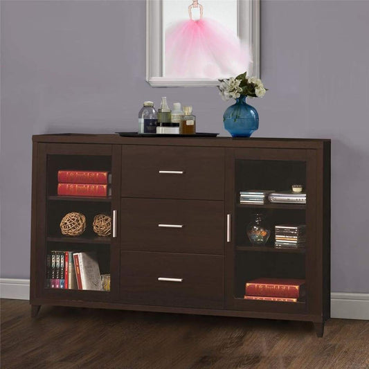 Modern & Minimal Style TV Console With Multi Shelves & Drawers, Cappuccino Brown - 700881