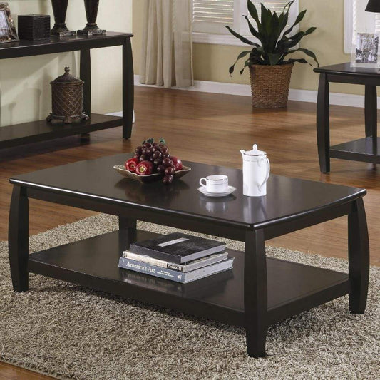 Contemporary Style Wooden Coffee Table With Slightly Rounded Shape, Dark Brown - 701078